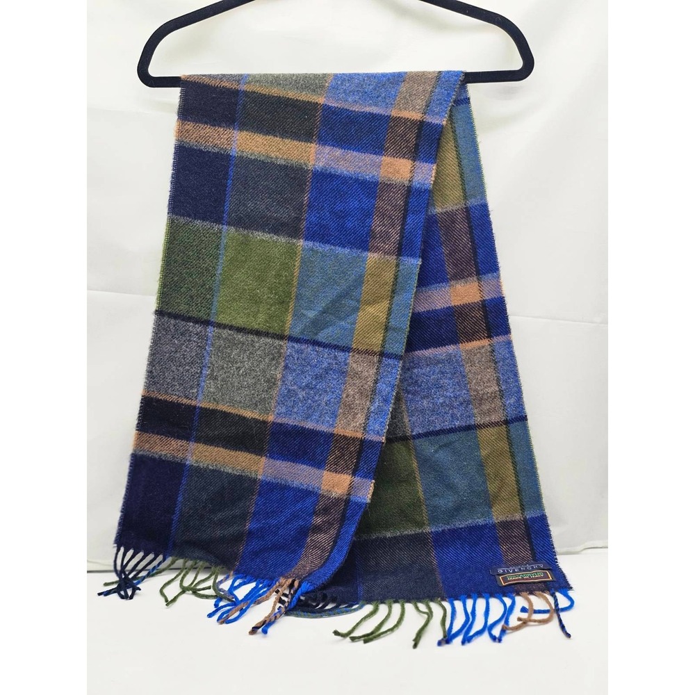 Givenchy Scarf Men OS Blue Plaid  Vintage Italy Acrylic Fringe Scarf